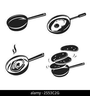 Symbolgruppe „Griddle“. Einfacher Satz von Rastervektorsymbolen für Webdesign auf weißem Hintergrund. Grillplatz-Symbolset, einfacher Stil Stockfoto