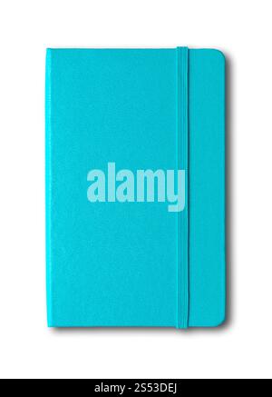 Aqua Blue geschlossenes Notebook Modell isoliert auf weiß. Geschlossenes Notizbuch Aqua Blue isoliert auf weiß Stockfoto