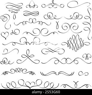 Handgezeichnete Blüten-Elemente, Vintage-Kalligrafie-Wirbel. Vektorornamente isoliert. Illustration der dekorativen, blühenden Rolle. Handgezeichnete Blüten-Elemente, Vintage-Kalligrafie-Wirbel. Vektorornamente isoliert Stock Vektor