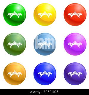Sonnenschirmzelt Icons Vektor 9 Farbsatz isoliert auf weißem Hintergrund für jedes mögliche Webdesign. Sonnenschirm Zelt Symbole setzen Vektor Stockfoto