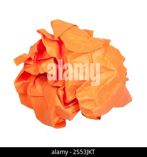 Zerknittert Papier Kugel orange auf weißem Hintergrund Stockfoto