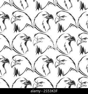 Graue stolze Adler Vogel Vektor nahtlose Muster Hintergrund Design Illustration. Nahtloses Design mit Eagles-Vektor-Muster Stockfoto