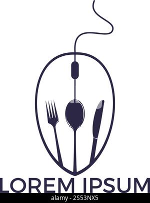 Online Food Vektor-Logo-Designs. Lieferlogo Online-Restaurant für Lebensmittelbestellung. Stock Vektor