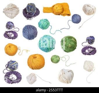 Strang von grünlich-gelb Melange Garn mit abgewickelt Schwanz auf weißem Hintergrund Stockfoto