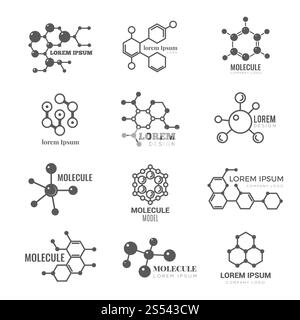 Molekulares Logo. Chemie dna Molekül wissenschaftliche Struktur Atom Business Brand Vector Konzept. Abbildung der Molekularchemie, dna-Logo, Stockfoto
