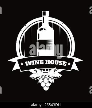 Premium-Weinclub isolierte monochrome Emblem flache Vektor-Illustration auf weißem Hintergrund. Gemeinschaft von exquisiten alkoholischen Getränken bewundert. Erstklassiger Wein Stockfoto