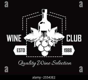 Premium-Weinclub isolierte monochrome Emblem flache Vektor-Illustration auf weißem Hintergrund. Gemeinschaft von exquisiten alkoholischen Getränken bewundert. Erstklassiger Wein Stockfoto