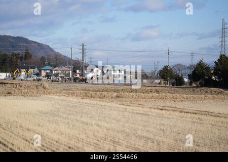 14. Januar 2025: Blick auf die Berge in der Stadt ​​Komagane, Präfektur Nagano, Japan. Stockfoto