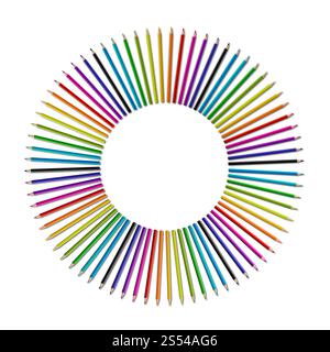 Farbsatz Holzstift in kreisförmiger Form isoliert auf weißem Hintergrund. Farbsatz Holzstift in kreisförmiger Form auf weißem Hintergrund Stockfoto