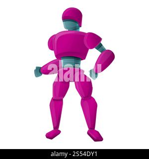 Rosafarbenes Robotersymbol. Karikatur des rosa Robotervektorsymbols für Webdesign isoliert auf weißem Hintergrund. Rosa Robotersymbol, Cartoon-Stil Stockfoto