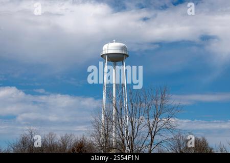 Typischer öffentlicher Wasserturm, der in Tausenden von Kleinstädten in ganz Amerika zu sehen ist. Stockfoto