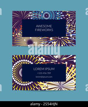 Vektor Cartoon Pyrotechnik Visitenkarte Vorlage für Unterhaltung oder Pyrotechnik Firma Illustration. Vektor-Cartoon Pyrotechnik Visitenkarte Stock Vektor