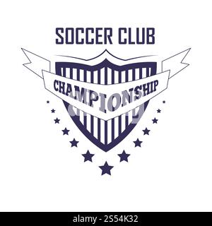 Fußballverein Meisterschaft Promotion monochrome Emblem isolierte Zeichentrickfilm flache Vektor-Illustration in blauen Farben auf weißem Hintergrund. Einfarbiges Emblem für die Fußballmeisterschaft Stock Vektor