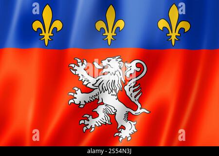 Lyon City Fahne, Frankreich winkende Bannerkollektion. 3D-Abbildung. Lyon City Flag, Frankreich Stockfoto