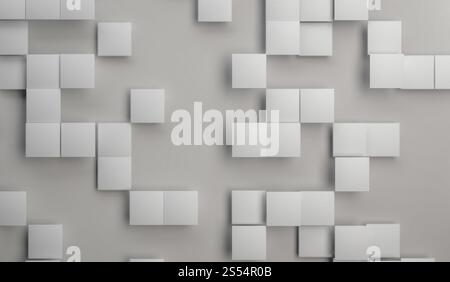 3D-Rendering von weißen und grauen Keramikfliesen über Papierhintergrund. Minimalistischer abstrakter Hintergrund oder Hintergrund. Platzieren für Ihren Text. Kopierraum. 3D Stockfoto