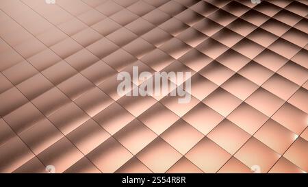 Abstrakter Hintergrund von suqare polierten Kupferfliesen oder -Würfeln. Perfekte 3D-Illustration zum Platzieren von Text oder Objekt. Hintergrund mit Copyspace in Stockfoto