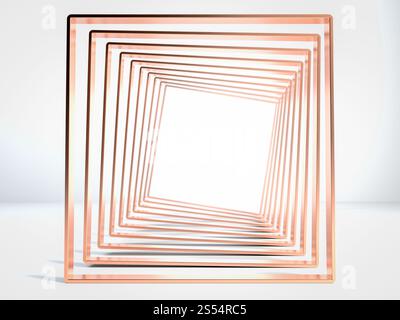 Abstrakte Szene des goldenen oder kupfernen Tunnels auf weißem Hintergrund. Bewegen Sie Ihren Text oder Ihr Objekt. 3D-Abbildung. Abstrakte Szene des goldenen oder kupfernen Tunnels Stockfoto