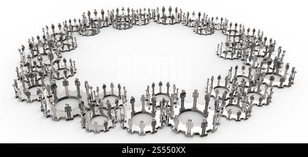 Modell von 3d Figuren auf verbundenen Zahnräder als Leadership-Konzept Stockfoto