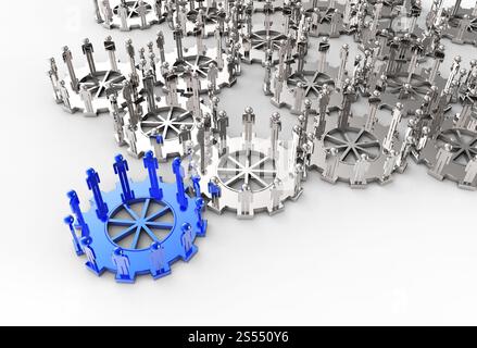 Modell von 3d Figuren auf verbundenen Zahnräder als Leadership-Konzept Stockfoto