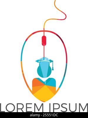 Design des Online-Logos für Bildungszwecke. E-Learning-Logo-Konzept. Design-Vorlage für Mouse Student Logo. Stock Vektor