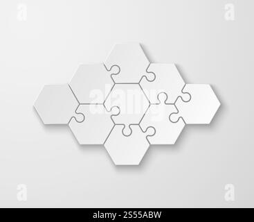 Puzzleteile. Weiße leere Denkrätsel, Puzzle. Abstrakte Infografik zu Prozess und Schritt, mit der die Vektorvorlage für Registerkarten verglichen wird. Teamarbeit, Lösung und Logik, Fragment-Komplettmosaik. Puzzleteile. Weiße leere Denkrätsel, Puzzle. Abstrakte Infografik zu Prozess und Schritt, mit der die Vektorvorlage für Registerkarten verglichen wird Stock Vektor