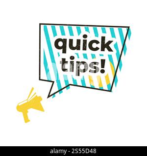 Vektor-Schnelltipps Megaphon-Etikett isoliert auf weißem Hintergrund Illustration. Vector Quick Tips Megaphon-Etikett isoliert auf weiß Stock Vektor