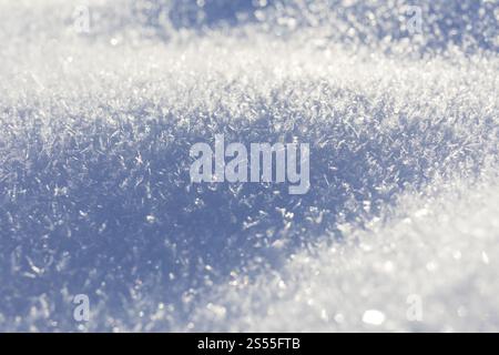 Schneekristalle auf der Oberfläche einer Schneedecke im Winter Stockfoto