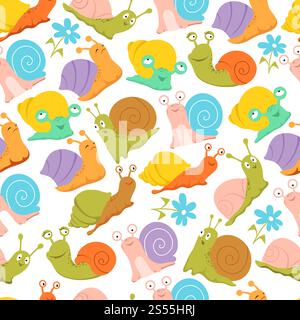 Nahtloses Schneckenmuster. Modische Kinder mit endloser Vektorstruktur für Stoff und Umhüllung. Illustration der nahtlosen Musterschnecke, Wildtiere umhüllen. Nahtloses Schneckenmuster. Modische Kinder mit endloser Vektorstruktur für Stoff und Umhüllung Stock Vektor