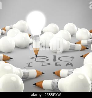 Idee-Zeichenstift und Glühbirne Konzept kreative Stockfoto