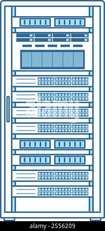 Server Rack Symbol. Dünne Linie mit blauer Füllung Design. Vector Illustration. Stock Vektor