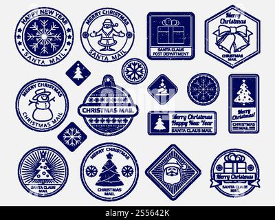 Kugelschreiber Santa Briefmarken Vektor Set. Abbildung des Poststempels, Abbildung des weihnachtsmanns. Kugelschreiber Santa Briefmarken Vektor Set Stock Vektor