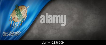 Oklahoma-Flagge auf Betonwänden, USA. 3D-Abbildung. Oklahoma-Flagge auf Betonwänden, USA Stockfoto