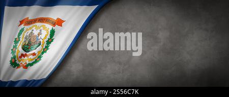 West Virginia Flagge auf Betonwänden, USA. 3D-Abbildung. West Virginia Flagge auf Betonwänden, USA Stockfoto