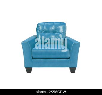 Blauer Lederstuhl isoliert auf weißem Hintergrund Stockfoto