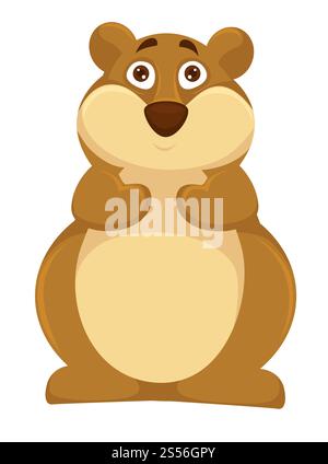 Große pralle Hamster mit verängstigten runden braunen Augen und gebogenen Augenbrauen. Entzückendes Haustier mit weichem Pelz und fettem Bauch von Nagetierfamilie isolierte Karikatur flache Vektor-Illustration auf weißem Hintergrund. Große pralle Hamster mit verängstigten runden braunen Augen Stock Vektor