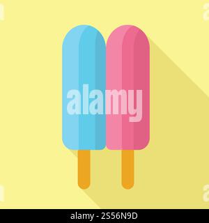 Blaues rosafarbenes Doppeleissymbol. Flache Illustration des blauen rosafarbenen doppelten Popsicle-Vektorsymbols für Webdesign. Blaurosafarbene Doppelkaffee-Ikone, flacher Stil Stock Vektor