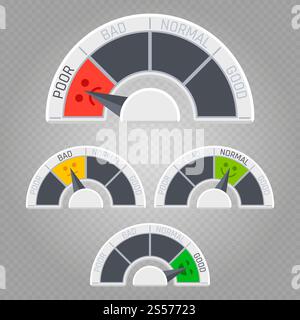 Flache Emotionen Stimmungsskalen des festgelegten Vektors isoliert auf transparenter Hintergrundillustration. Flache Emotionen Stimmungsskalen Vektor isoliert Set Stock Vektor