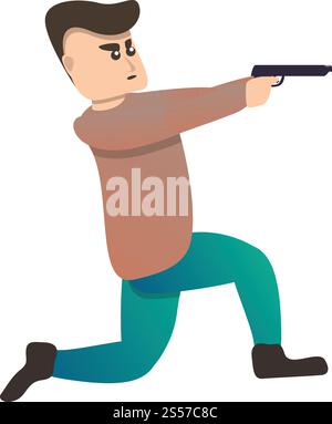 Man Pistolenschießen Sport-Ikone. Cartoon des Mannes Pistole Schießen Sport Vektor Symbol für Web Design isoliert auf weißem Hintergrund. Mann Pistolenschießen Sport-Ikone, Cartoon-Stil Stock Vektor