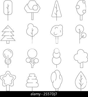 Stilisierte lineare Baumstrukturen. Vektorsymbole verschiedener Pflanzen. Baumpflanze, Naturlinie Wald Illustration. Stilisierte lineare Baumstrukturen. Vektorsymbole verschiedener Pflanzen Stock Vektor
