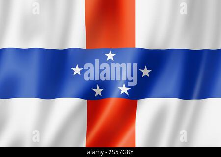Niederländische Antillen Flagge. Waving Bannersammlung. 3D-Abbildung. Niederländische Antillen Flagge Stockfoto
