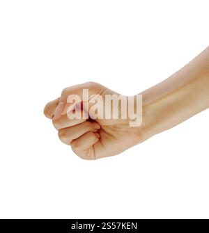 Rechte weibliche Hand isoliert auf weißem Hintergrund. Rechte weibliche Hand Stockfoto