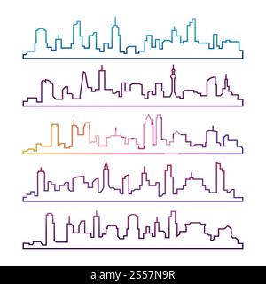 Umreißen Sie den urbanen Vektor und die Stadtlandschaft isoliert. Bunte Silhouetten der Skyline auf weißer Illustration. Umreißen Sie den urbanen Vektor und die Stadtlandschaft isoliert. Farbenfrohe Silhouetten der Skyline Stock Vektor