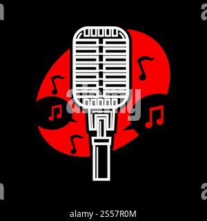 Karaoke singendes Mikrofon mit Noten isolierten Vektor. Voice Club Unterhaltung von Leuten, die gerne singen und sich ausdrücken. Kunst der Gesangsstimme, Sänger spielen altmodische Mikrofonverwendung. Karaoke singendes Mikrofon mit Noten isolierten Vektor Stock Vektor