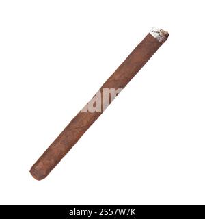 Rauchende havanna-Zigarre isoliert auf weißem Hintergrund. Rauchende havanna Zigarre isoliert Stockfoto