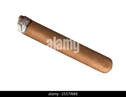 Rauchende havanna-Zigarre isoliert auf weißem Hintergrund. Rauchende havanna Zigarre isoliert Stockfoto