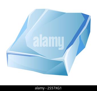 Blaue transparente ungleichmäßige Eisgletscherstück isolierte Karikaturvektorillustration auf weißem Hintergrund. Massives natürliches gefrorenes Wasser. Riesiges, glattes Eissegment vom Nord- und Südpol... Blaues transparentes ungleichmäßiges Eisgletscherstück isolierte Karikaturvektorillustrationen Stock Vektor