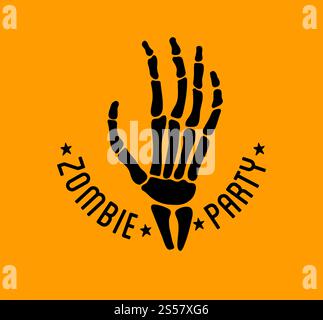 Set mit stylischen Halloween-Logos mit traditionellen Kürbissen, Gräbern und Schädeln. Schwarze Vektorillustration für Karte, Einladung und Banner. Isoliert auf weißem Hintergrund. Happy Halloween Logo mit geschwungenen Kürbissen Stock Vektor