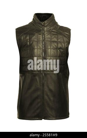 Bikerjacke aus Leder isoliert auf weißem Hintergrund. Bikerjacke aus Leder Stockfoto