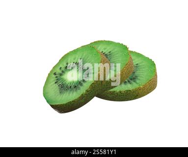 Geschnittene Kiwi-Frucht isoliert auf weißem Hintergrund. Geschnittene Kiwi-Frucht isoliert auf weiß Stockfoto