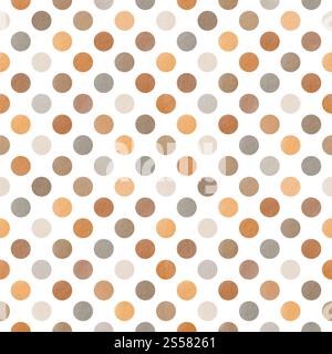 Nahtloses Muster aus mehrfarbigen Polka Dots mit Papierstruktur im warmen Herbst-Weihnachtsmotiv, Konfetti. Aquarellhandillustration als Hintergrund für Stockfoto